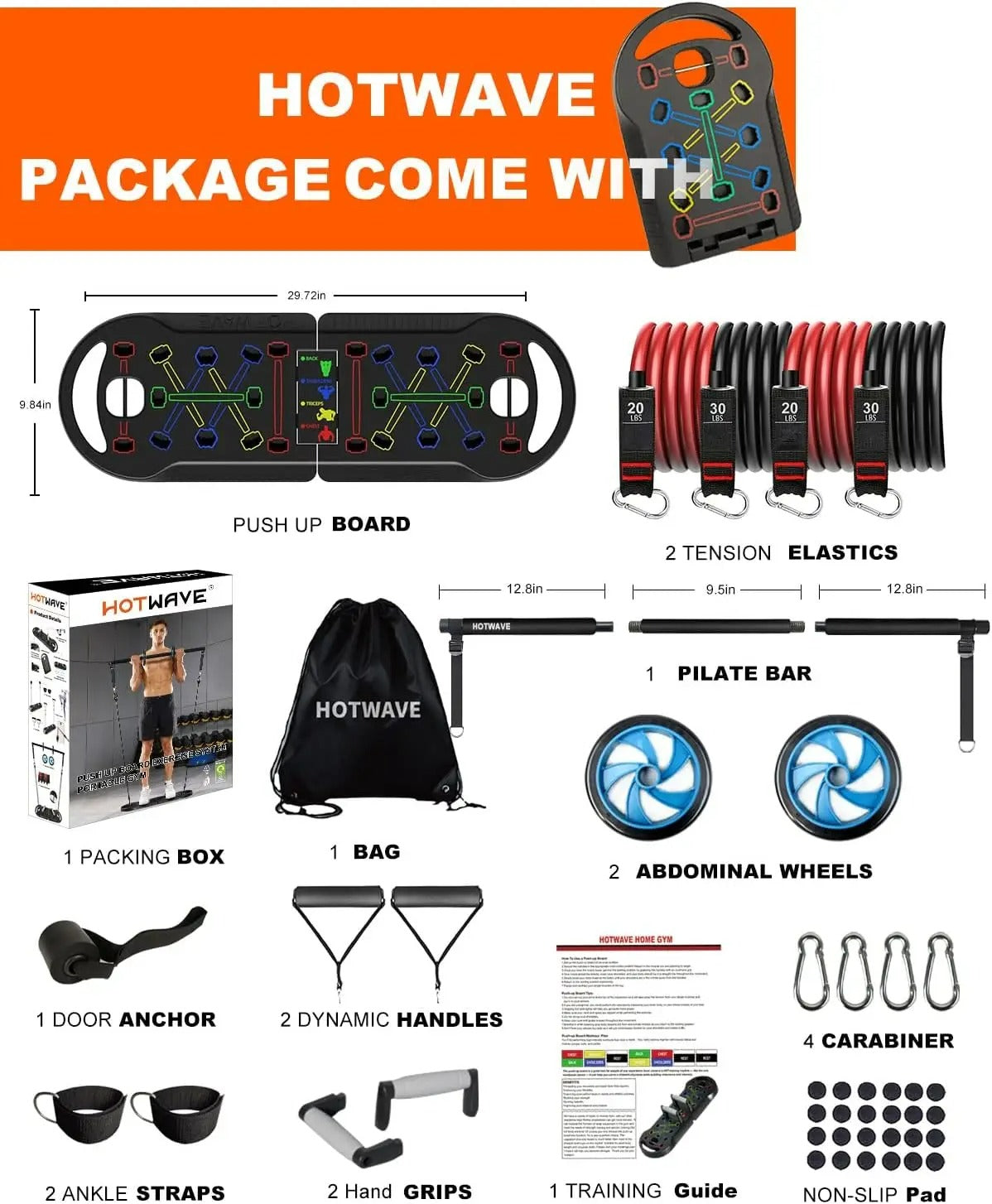 HOTWAVE Portable Exercise Equipment with 16 Gym Accessories.20 in